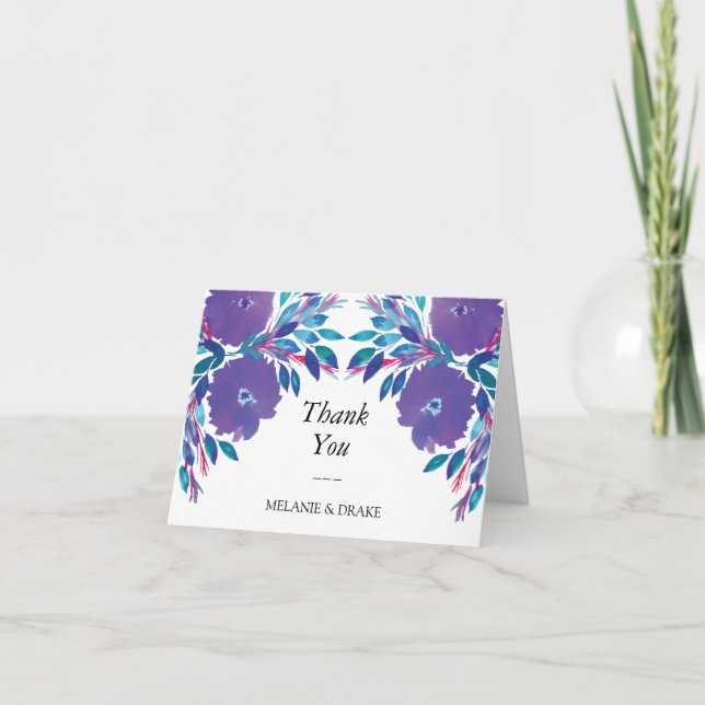 Flores púrpura Pintadas a mano Tarjeta de agradeci (Anverso)