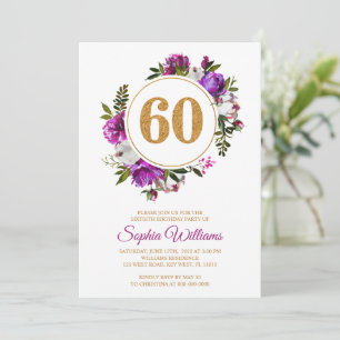 Flores púrpuras Invitación de cumpleaños número 60