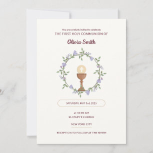 Flores púrpuras Primeras invitaciones a la comunió