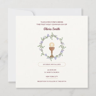 Flores púrpuras Primeras invitaciones a la comunió
