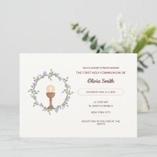 Flores púrpuras Primeras invitaciones a la comunió