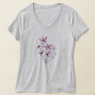 Flores púrpuras púrpura de camiseta de cuello-V pa