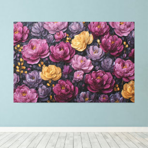 Flores púrpuras y doradas en flor – Arte de pared