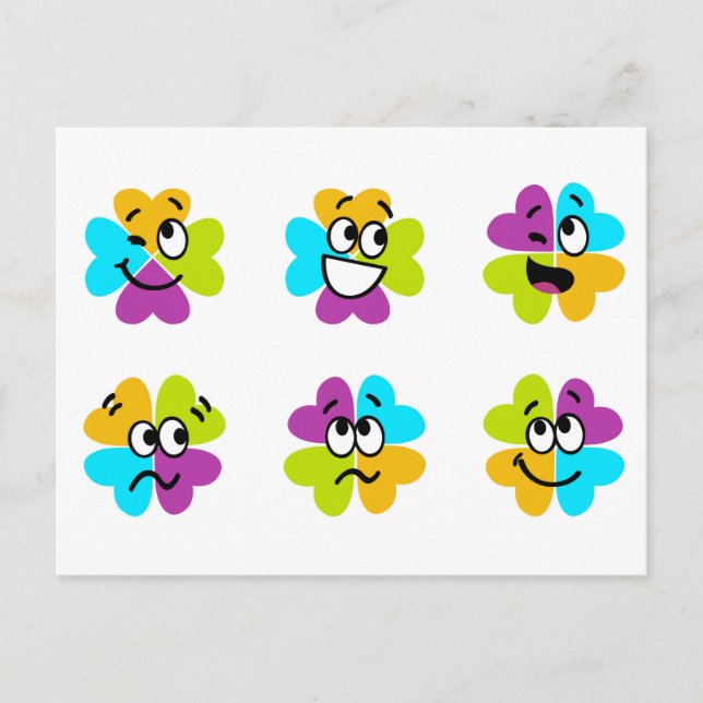 Flores que hacen caras divertidas postales (Anverso)