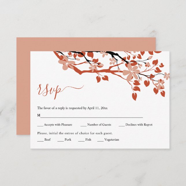 Flores ramas de terracota floral tarjeta RSVP (Anverso / Reverso)