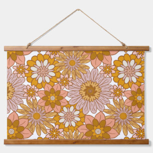 Flores Retro Boho Madera Tapiz de pared superior