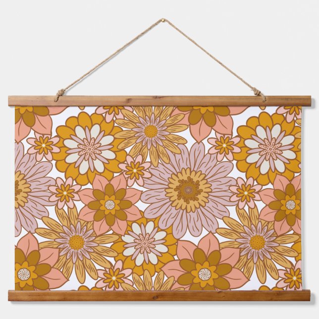 Flores Retro Boho Madera Tapiz de pared superior (Anverso )