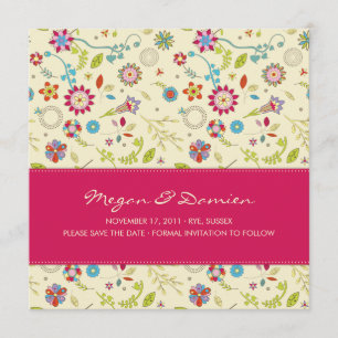 Flores retro ・ Cerise ・ Guardar la tarjeta de fech