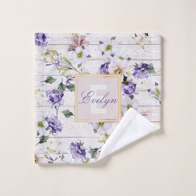 Flores retro de cosecha romántica en madera y nomb (Toallita)