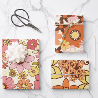 Flores retro de los años 60 - conjunto de 3 hojas