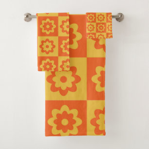 Flores Retro Hippie en Cuadros Amarillos y Naranja