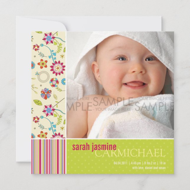 Flores retro ・ Invitación del bebé (Anverso)