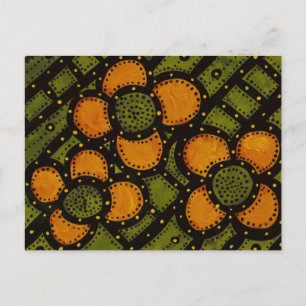 Flores Retro Naranja En Postales De Arte Verde