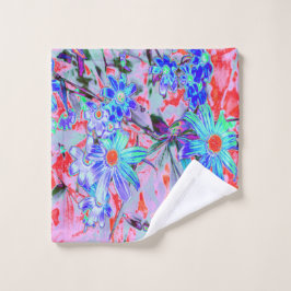 Flores retro psicodélicas de Aqua verde y Naranja