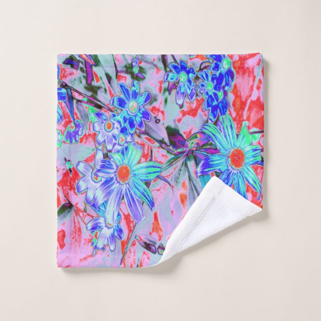 Flores retro psicodélicas de Aqua verde y Naranja (Toallita)