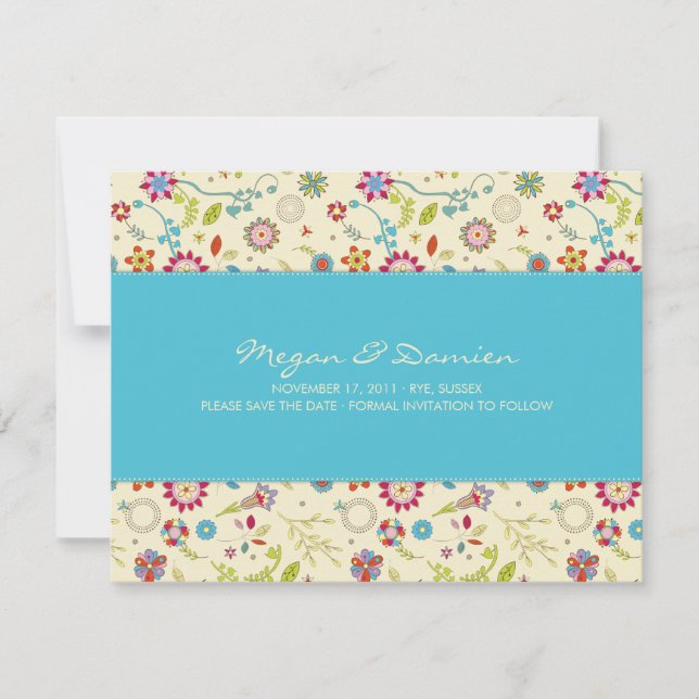 Flores retro ・ Turquesa ・ Guardar la tarjeta de fe (Anverso)