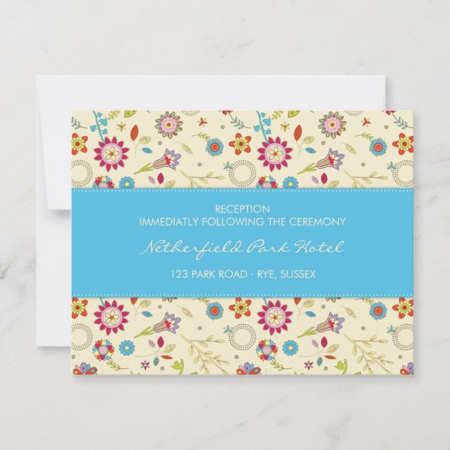 Flores Retro · Turquesa · Invitación de Recepción (Anverso)
