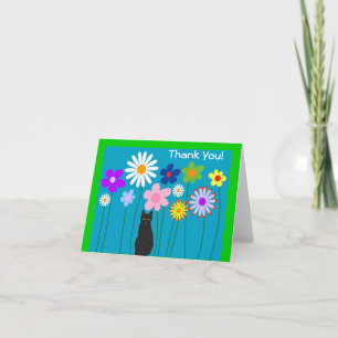 Flores retro y tarjetas de agradecimiento a gato n