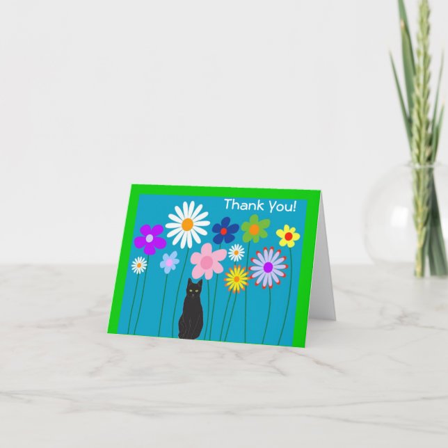 Flores retro y tarjetas de agradecimiento a gato n (Anverso)