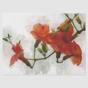 Flores rojas acuarela Art Decoupage Tejido Papel