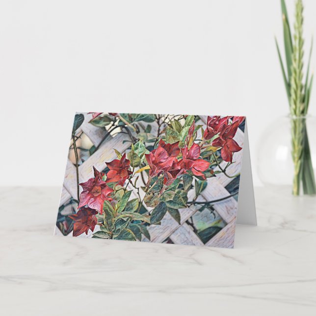 Flores rojas artesanales en la tarjeta de nota Cle (Anverso)