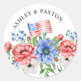 Flores rojas blancas y azules con Pegatina de band