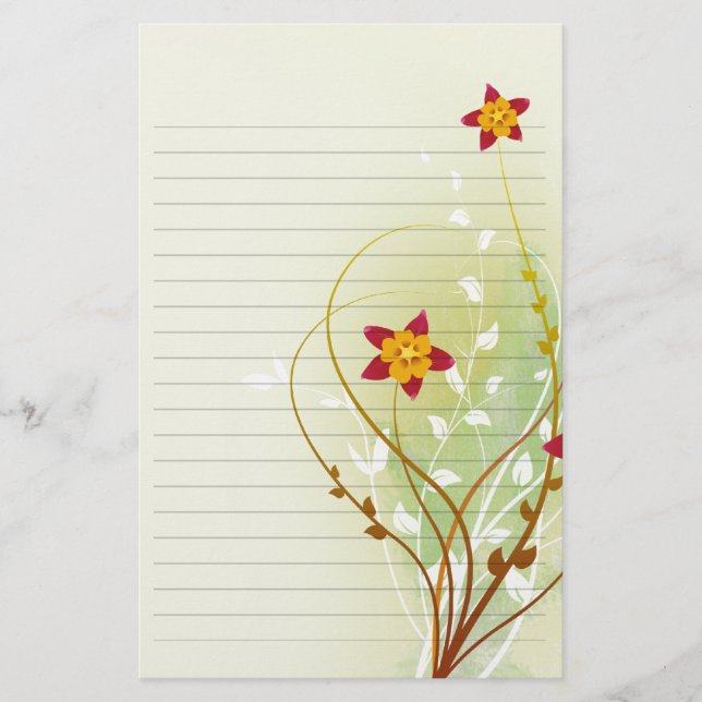 Flores rojas bonitos sobre papel verde suave (Anverso)