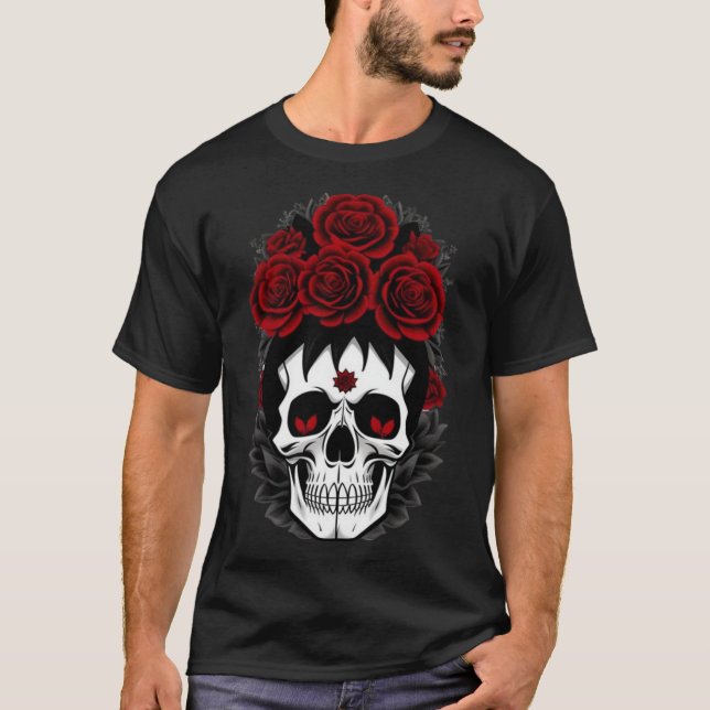 Flores rojas crónicas camiseta gótica (Anverso)