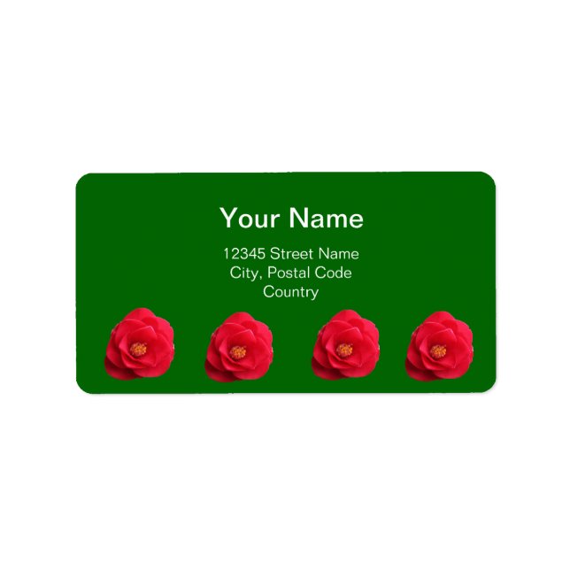 flores rojas de camelia etiqueta de dirección verd (Frente)