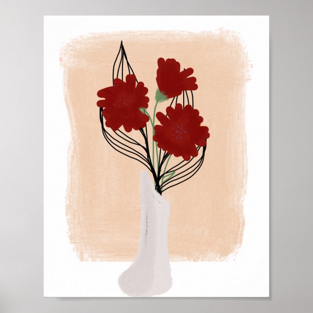 Flores Rojas en Jarrón Arte Dibujado a Mano (Frente)
