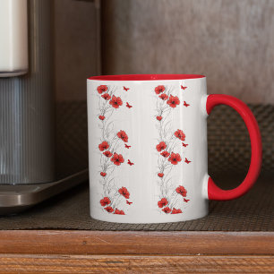 Flores rojas estampado floral taza de café