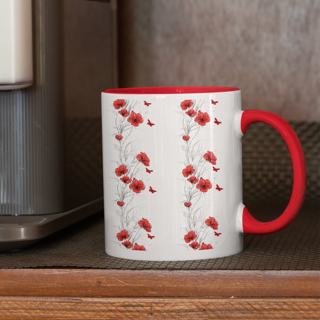 Flores rojas estampado floral taza de café (Subido por el creador)