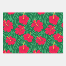 Flores rojas hibiscus sobre hojas tropicales verde