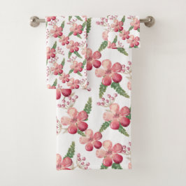 Flores rojas rosadas y hojas verdes de Berries roj