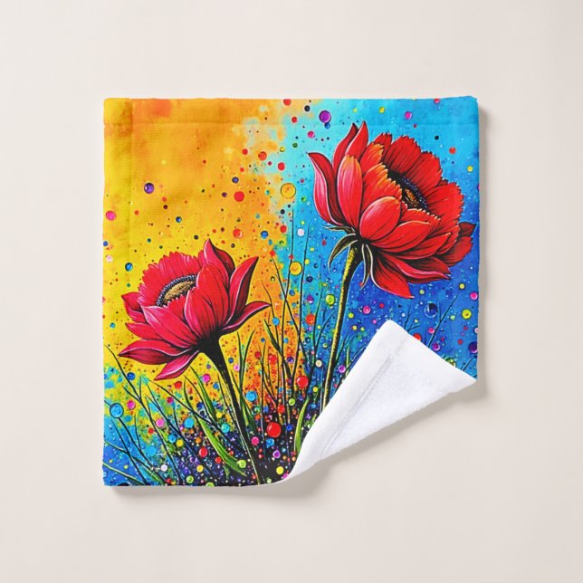 Flores Rojas Vibrantes Impresión Pop Art (Toallita)