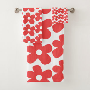 Flores rojas y blancas Boho Primavera retro y vera