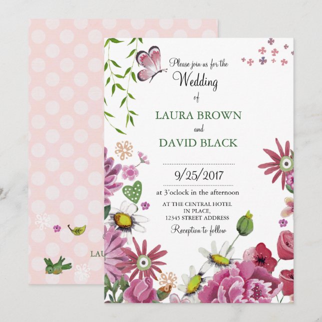 Flores románticas | Invitación a la boda (Anverso / Reverso)