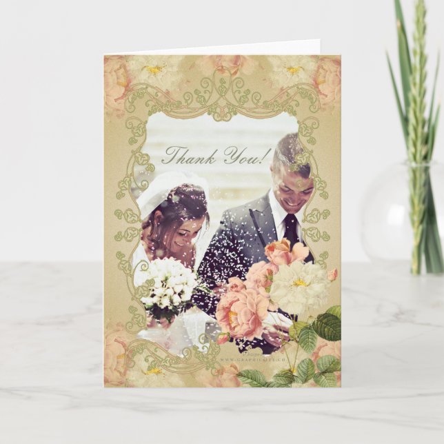 Flores románticas - Tarjeta de agradecimiento (Anverso)