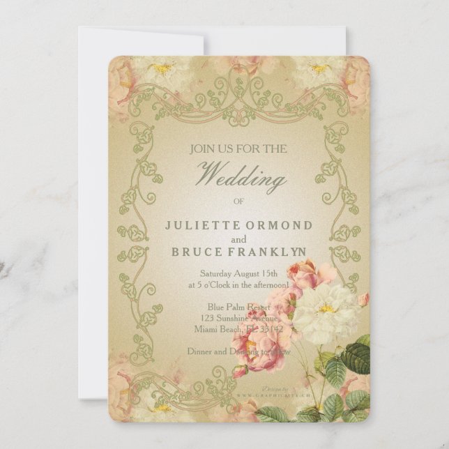 Flores románticas - Tarjeta de invitación (Anverso)