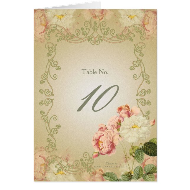 Flores románticas - Tarjeta, número de tabla, Note (Frente)