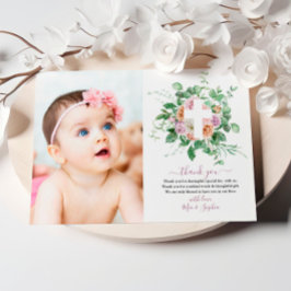 Flores románticas y bautismo de fotos Tarjeta de a