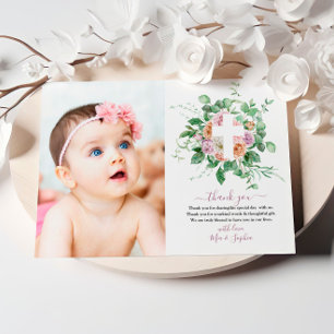 Flores románticas y bautismo de fotos Tarjeta de a