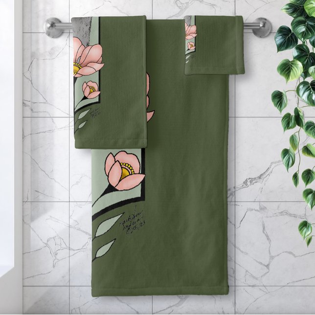 Flores Rosa Avestruz Verde Oliva Art Déco (Subido por el creador)