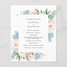 Flores rosa azul blanda Programa de Boda Botánica