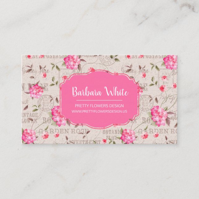 Flores rosa bonito - Tarjeta de visita de época (Anverso)