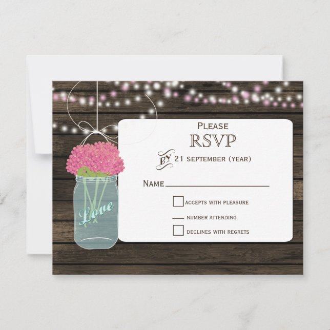 Flores rosa de Barnwood boda jars de masas RSVP (Anverso)