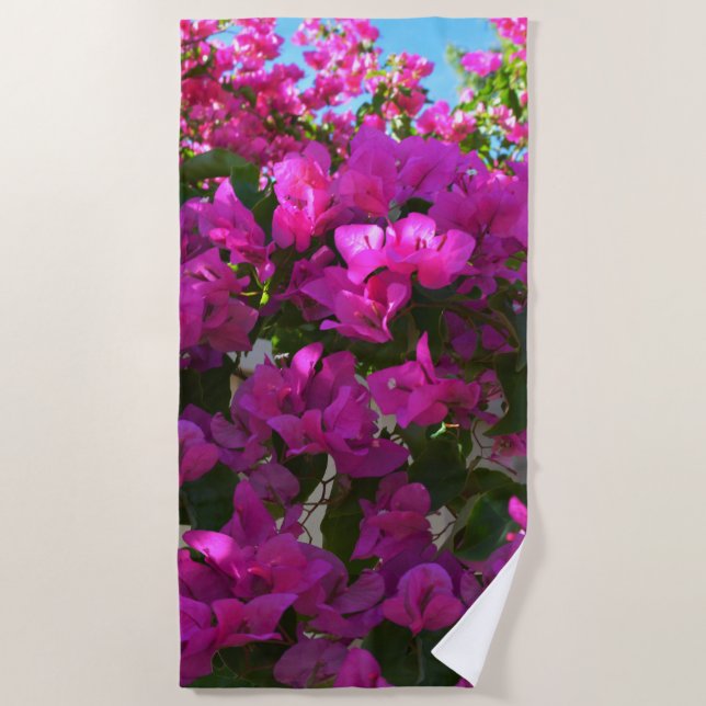 Flores rosa de buganvillas, toalla de playa (Anverso)