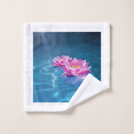 Flores rosa de Lotus flotando en agua azul cristal