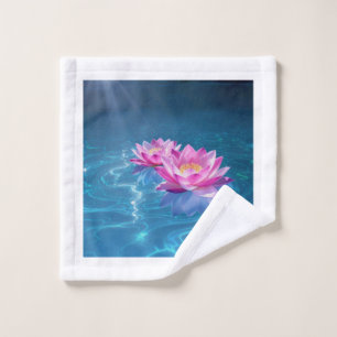 Flores rosa de Lotus flotando en agua azul cristal