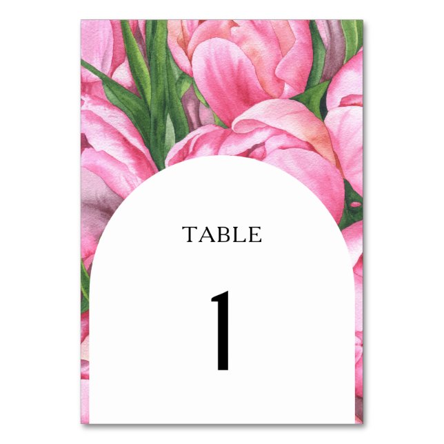 Flores rosadas acuarela - número de mesa de boda (Anverso)